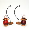 Swedish bronze Candle holder pair with red glass by Gunnar Ander- Ystad Metall 1960s