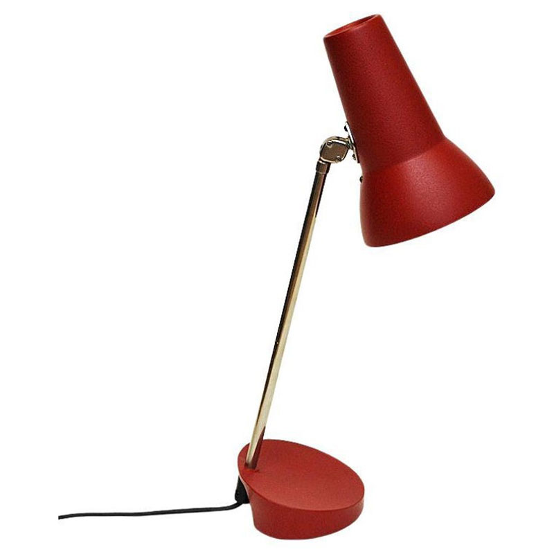 Red metal table and desk lamp by Asea, Sweden 1950s