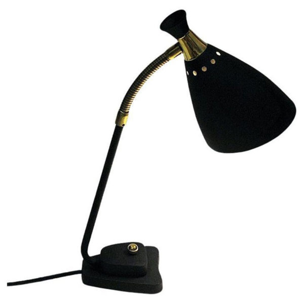 Black metal and brass tablelamp Solberg Industrier - Norway 1950s