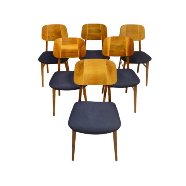 Set of six chairs design year 60 ,70 traditional wood slatted.