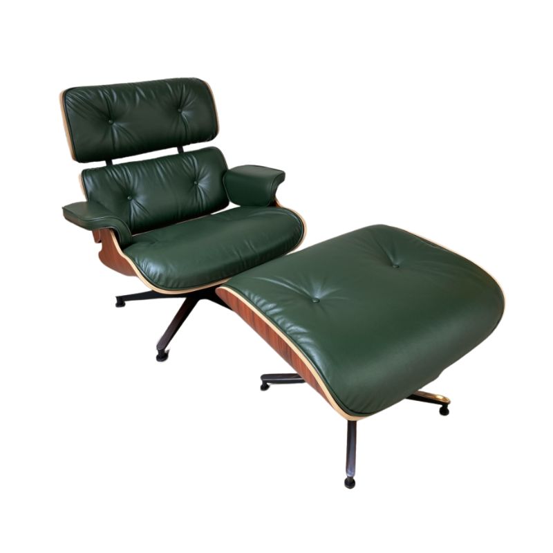 Charles EAMES – Lounge chair and ottoman in green leather and rosewood – 2011