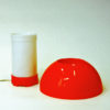 Danish white and orange Space Age tablelamp and pendant by Bent Karlby 1970s
