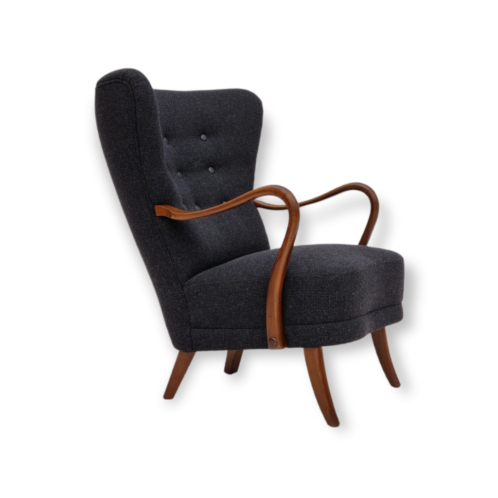 60s, Danish design by Alfred Christensen, renovated high-backed armchair, furniture wool