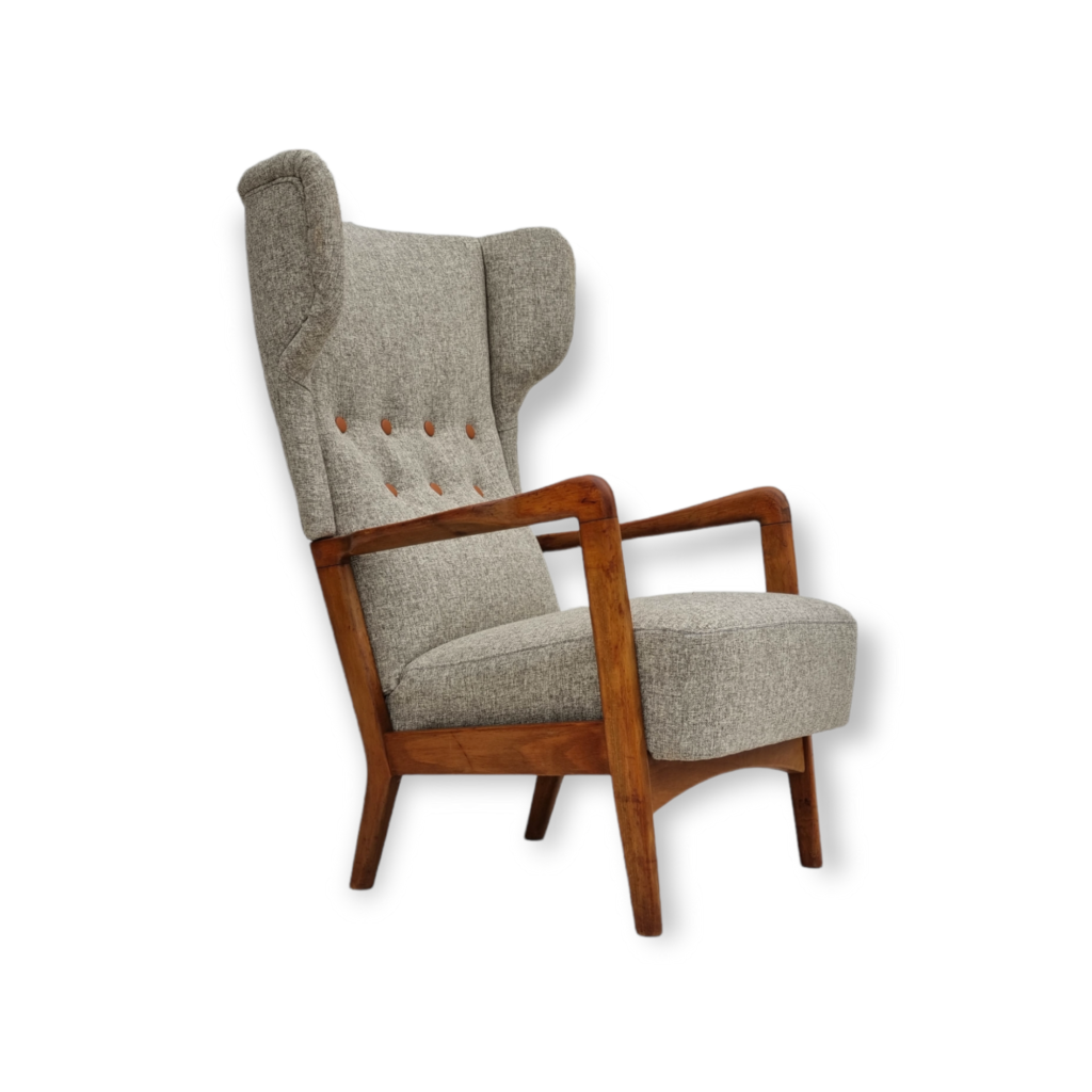 60s, Danish design by Fritz Hansen, renovated high-backed armchair, furniture fabric