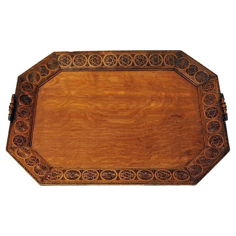 Large vintage carved wood tray or plate from Scandinavia 1920