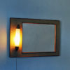 Vintage oak and rattan wallmirror with light by Fröseke Sweden 1960s