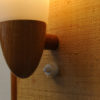 Vintage oak and rattan wallmirror with light by Fröseke Sweden 1960s