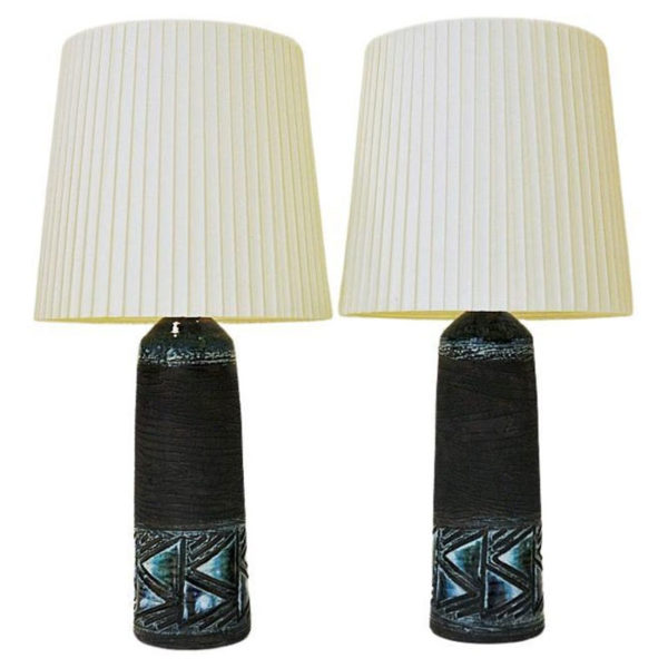 Vintage Stoneware table lamp pair by Tilgman Keramik Sweden 1960s