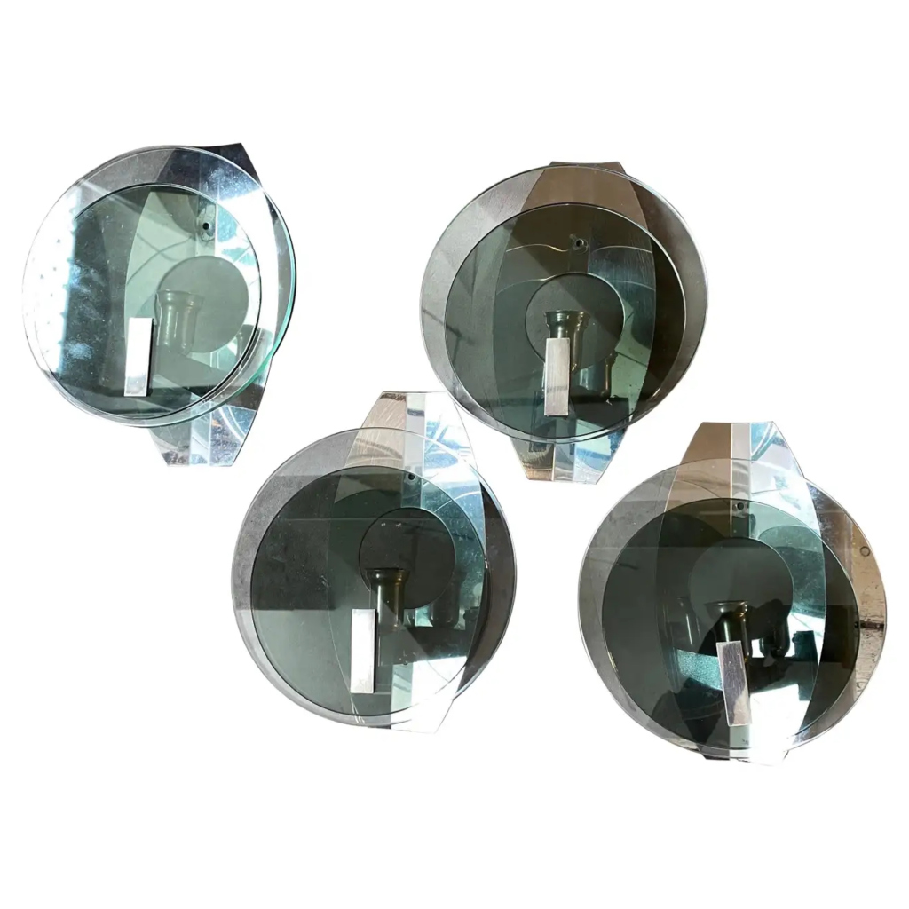 1970s Set of Four Space Age Italian Wall Sconces by Lupi Cristal Luxor