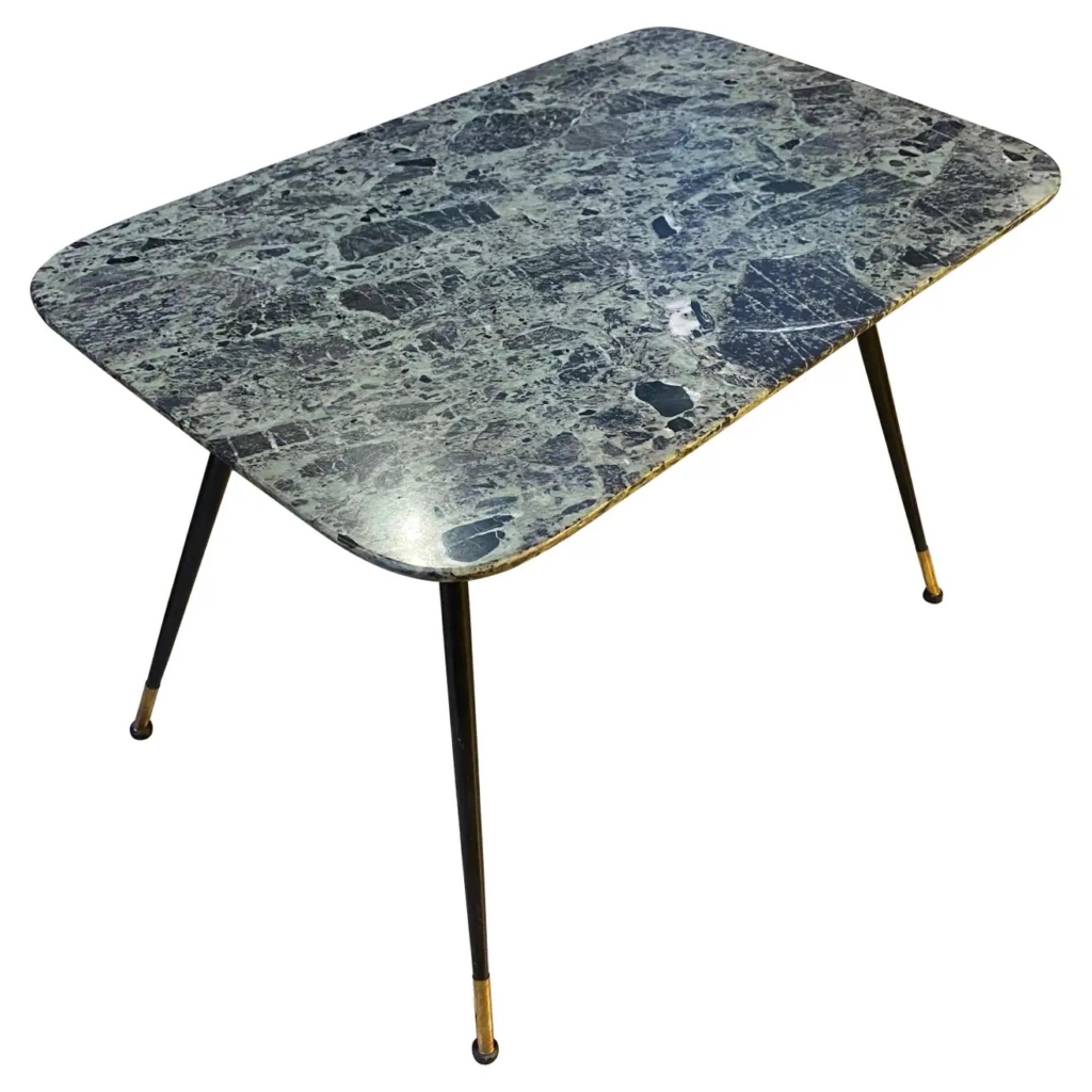 1950s Mid-Century Modern Brass and Verde Alpi Marble Italian Side Table