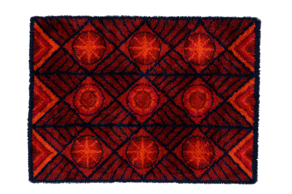 Scandinavian 20th century modern rya rug. Svängsta Slottsmatta, Sweden. 190 x 140 cm (75 x 55 in)