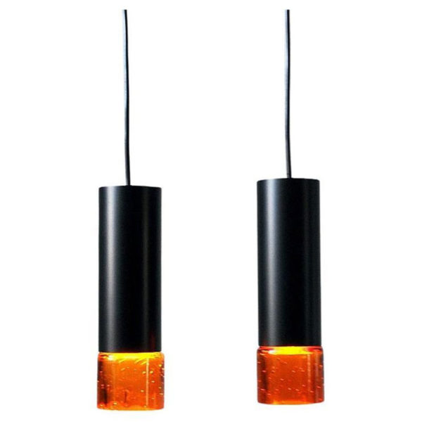 Swedish metal and glass ceiling or window pendant pair 1960s
