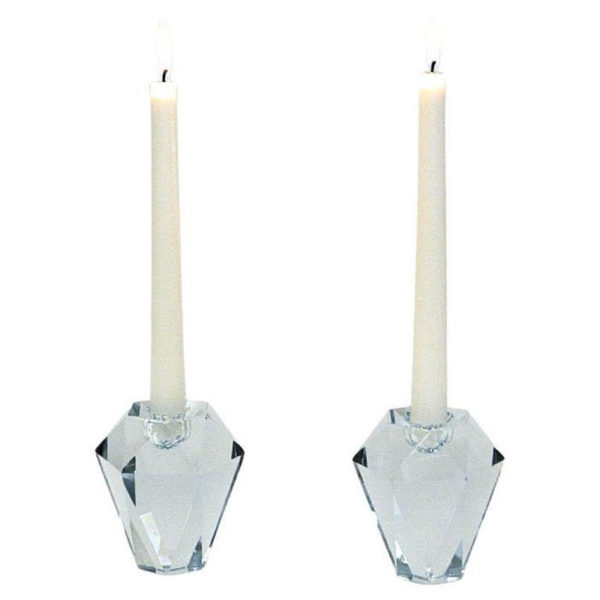 Swedish Diamond shaped pair of art glass candle holders by Asta Strömberg 1960s