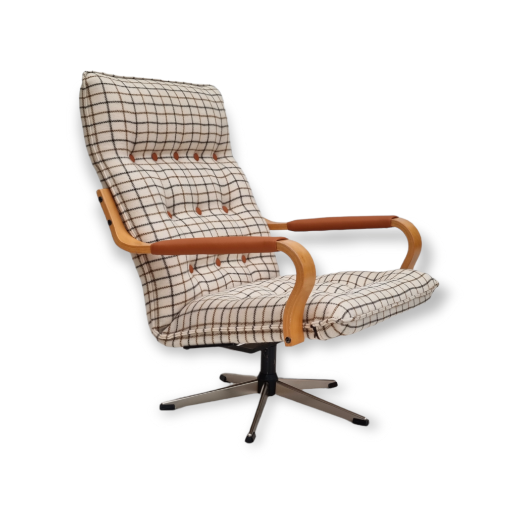 1970s, refurbished Danish swivel armchair, furniture wool