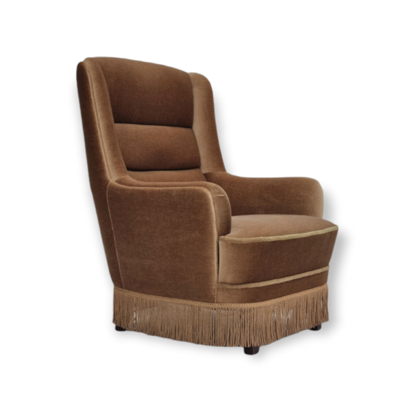 1960s, Danish high back armchair, original upholstery, green velour
