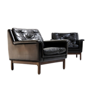 Beautiful set of leather lounche chairs attr. to Karl Erik Ekselius, 1960s.