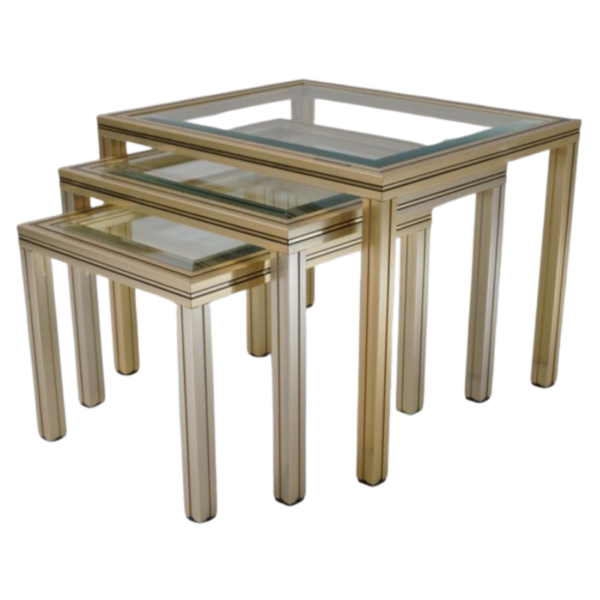 Pierre Vandel Paris nest of side tables, gold gilt & brass, 1970`s ca, French Pierre Vandel Paris nest of side tables, gold gilt & brass, 1970`s ca, French