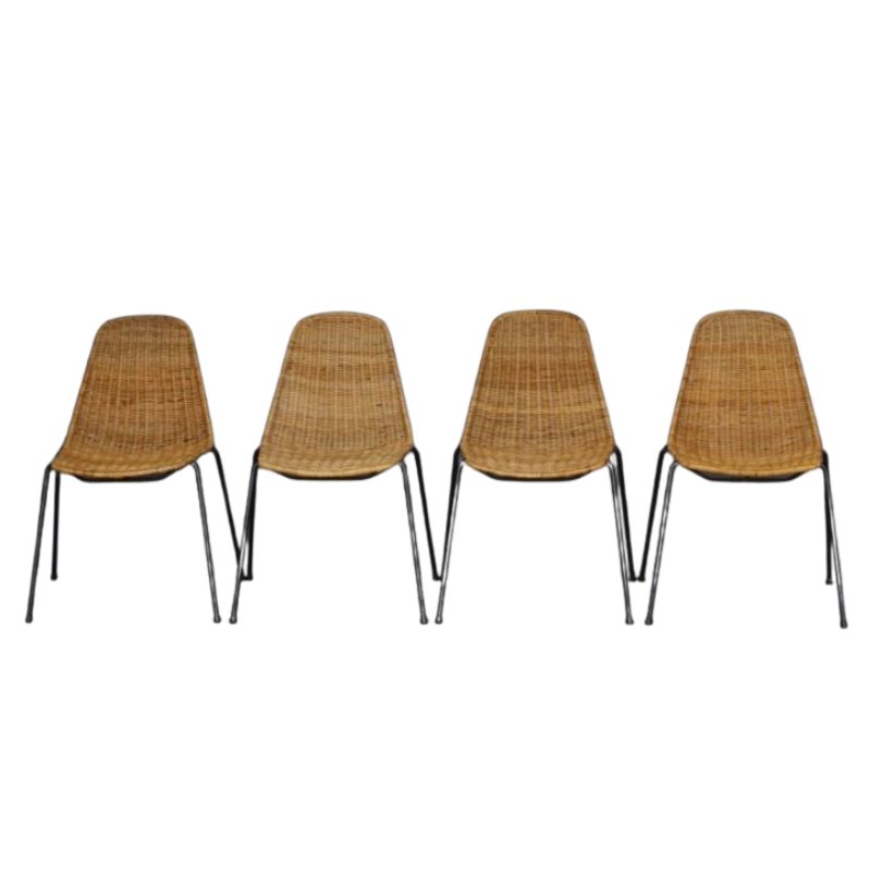 Mid-Century Wicker Dining Chairs by Gian Franco Legler, 1950s, Set of 4