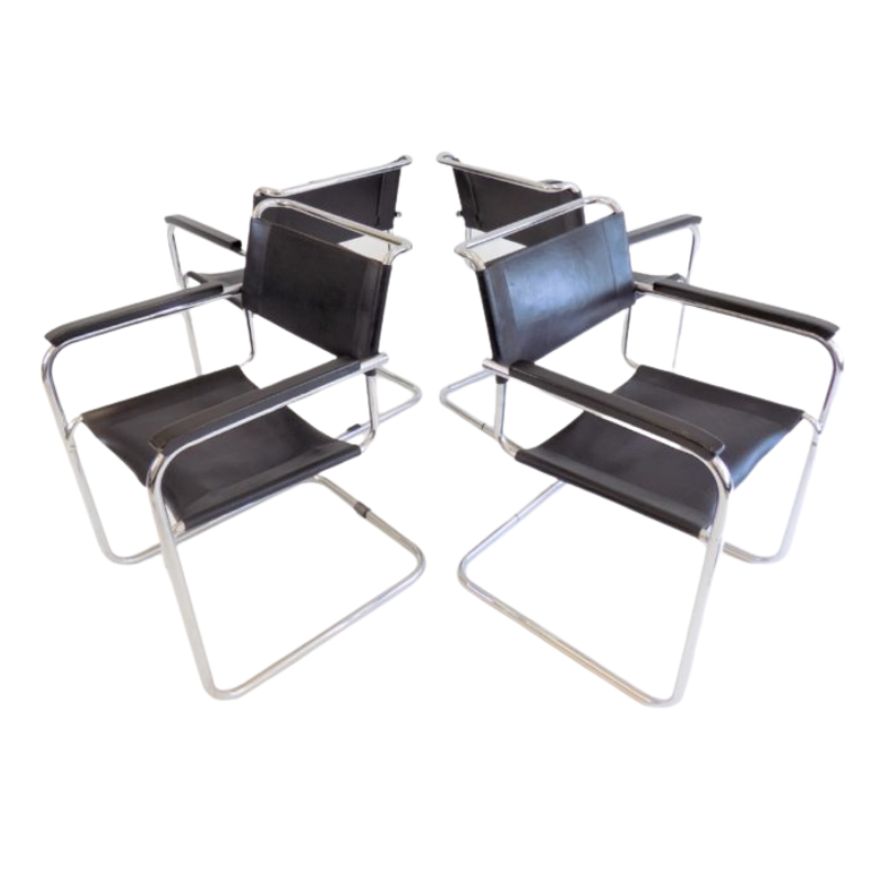 Thonet S34 leather cantilever set of 4 by Mart Stam