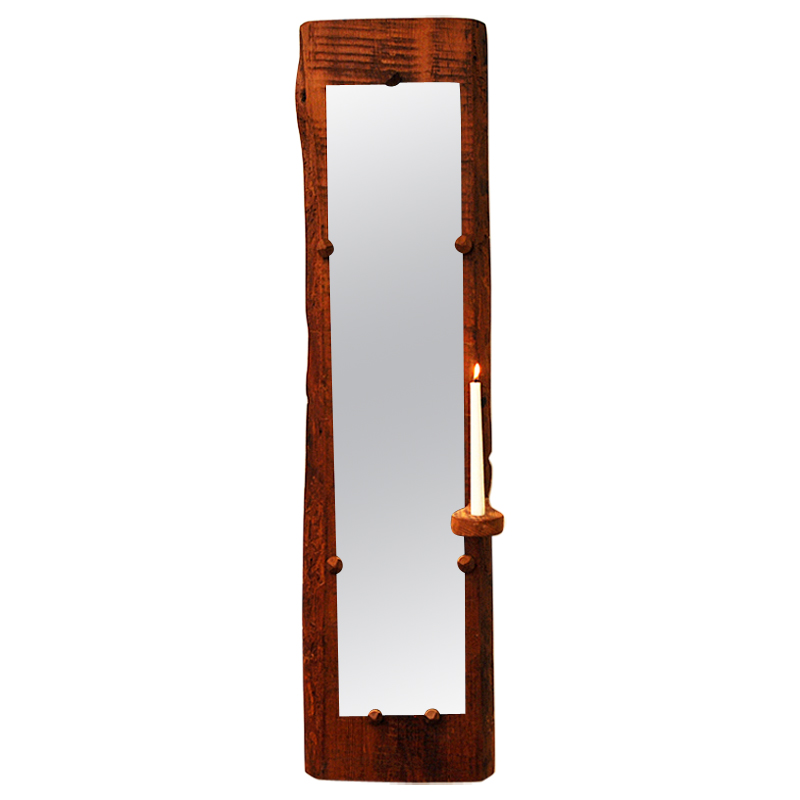 Pine Wallmirror with candle holder by Gunnar Kanevad, Sweden 1970s