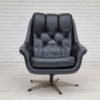 Vintage Danish swivel leather armchair, 1970s, original condition