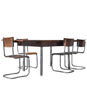 Bauhaus Tubular Steel and Wood Dining Set by Robert Slezák, 1930s