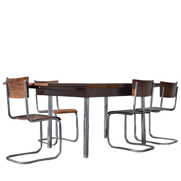 Bauhaus Tubular Steel and Wood Dining Set by Robert Slezák, 1930s Bauhaus Tubular Steel and Wood Dining Set by Robert Slezák, 1930s