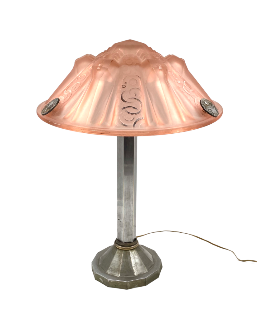 Art Deco Pink Table Lamp, Muller Freres Luneville, France, ca. 1920s