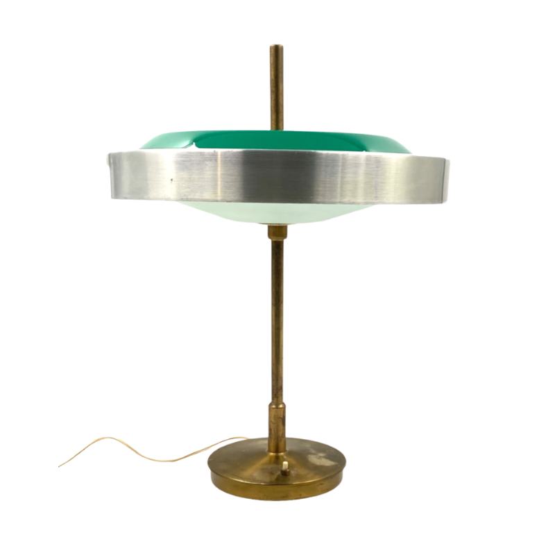Oscar Torlasco, Important brass and glass table / desk lamp, Prod. Lumi, 1960 ca.