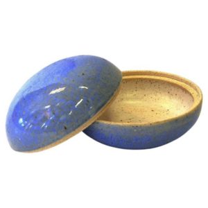 Vintage Scandinavian blue glaced ceramic lid box 1950s