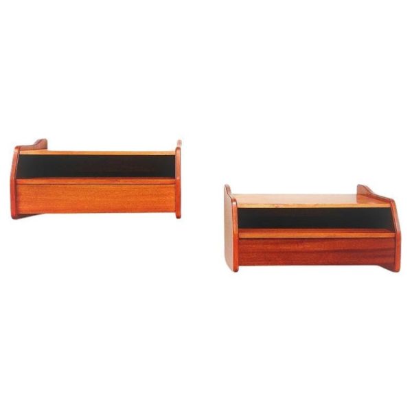 Swedish pair of mahogany wall night tables with a drawer Sweden 1950s