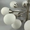 12-flame Sputnik chandelier from the 1960s and 1970s, Kaiser Leuchten, opal glass design