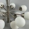 12-flame Sputnik chandelier from the 1960s and 1970s, Kaiser Leuchten, opal glass design