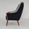 1970s, Danish design armchair, restored, furniture wool, teak wood