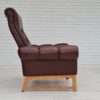 70s, vintage Danish highback armchair, leather, oak wood