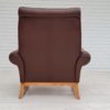 70s, vintage Danish highback armchair, leather, oak wood