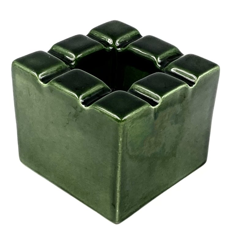 Green cubic ceramic ashtray, Sicart Italy 1970s