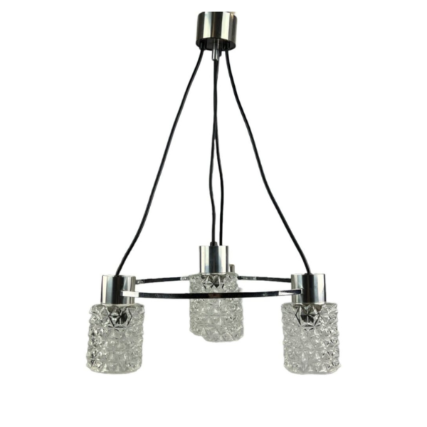 60s 70s Lamp Fixture Ceiling Lamp Chandelier Glass Chrome Space Age