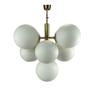 60s 70s 9-flame Sputnik chandelier Kaiser Leuchten opal glass design