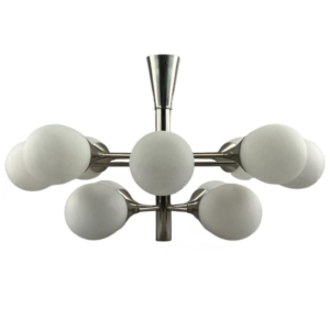 12-flame Sputnik chandelier from the 1960s and 1970s, Kaiser Leuchten, opal glass design