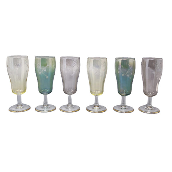 1960s Astonishing Set of Six Crystal Glasses. Made in Italy