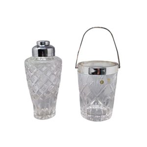 1960s Gorgeous Cut Crystal Cocktail Shaker with Ice Bucket Made in Italy