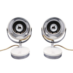 1970s Gorgeous Pair of White Eyeball Table Lamps by Veneta Lumi. Made in Italy