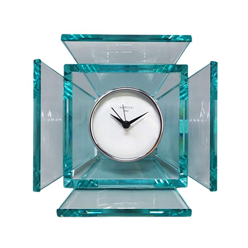 1970s Astonishing Table Clock by Omodomo in Crystal. Made in Italy