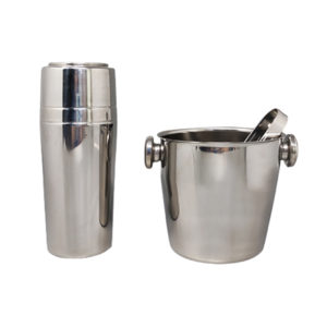 1970s Gorgeous Cocktail Shaker With Ice Bucket by Mepra. Made in Italy