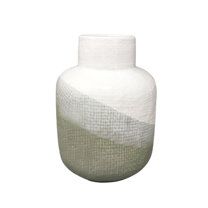 1970s Gorgeous Green And White Vase in Ceramic by F.lli Brambilla. Made in Italy
