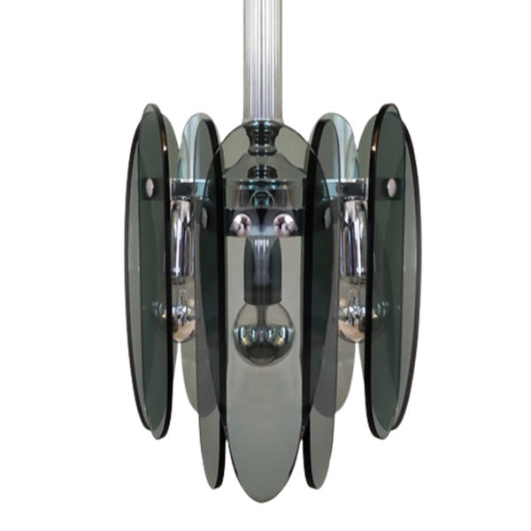 1970s Gorgeous Grey Smoked Chandelier by Veca in Murano Glass. Made in Italy