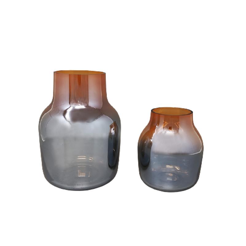 1970s Gorgeous Orange and Grey Pair of Vases in Murano Glass. Made in Italy