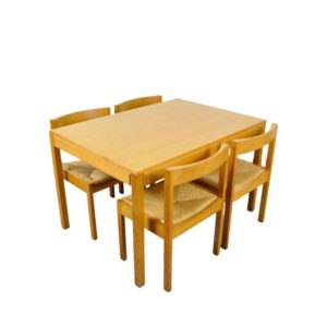 Vintage dining table set, 4 oak chairs and matching extendable table by Gerard Geytenbeek for AZS, Netherlands 1960s