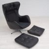 1970s, Vintage Danish swivel leather armchair, egg form, original condition